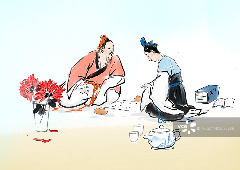 秋天古代诗人插画图片素材