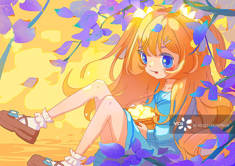 拿果子的少女图片素材