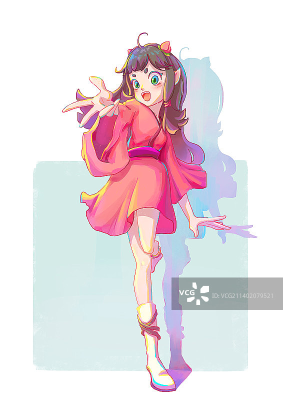 穿红色裙子的国风少女图片素材