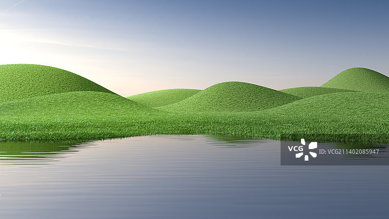 三维渲染的抽象圆形草地场景图片素材