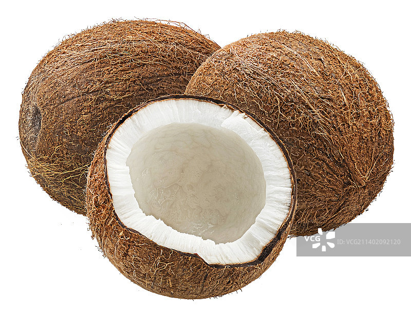 白色背景上带有裁剪路径的独立椰子图片素材