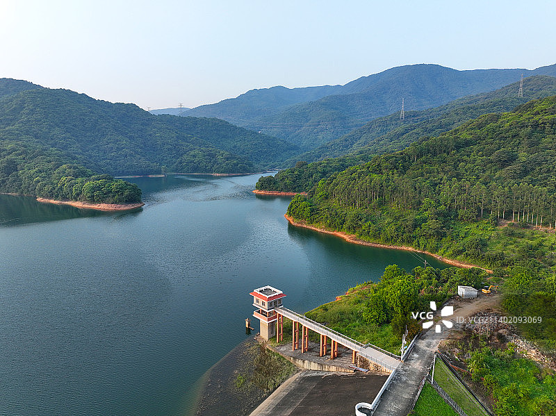 广东省惠州市博罗县象头山稿树下水库航拍图片素材