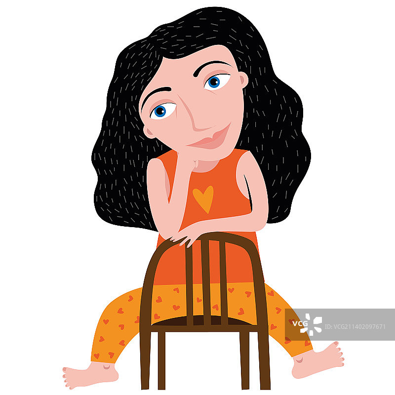 女孩坐在白色背景的椅子上图片素材