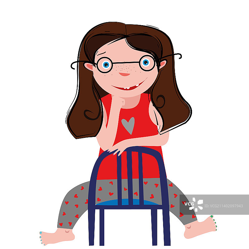 女孩坐在白色背景的椅子上图片素材