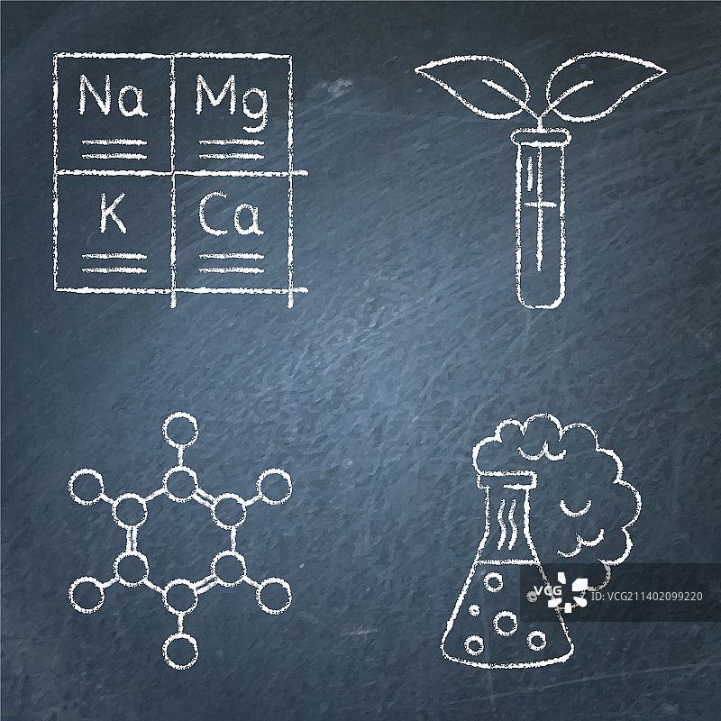 黑板上的化学科学图标集图片素材
