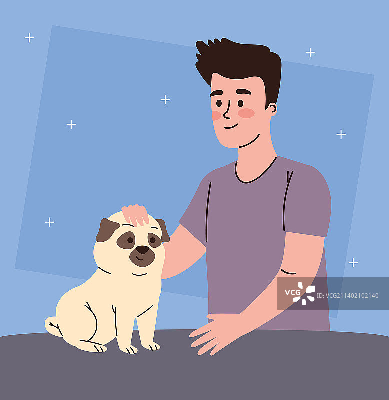男人爱抚小狗图片素材