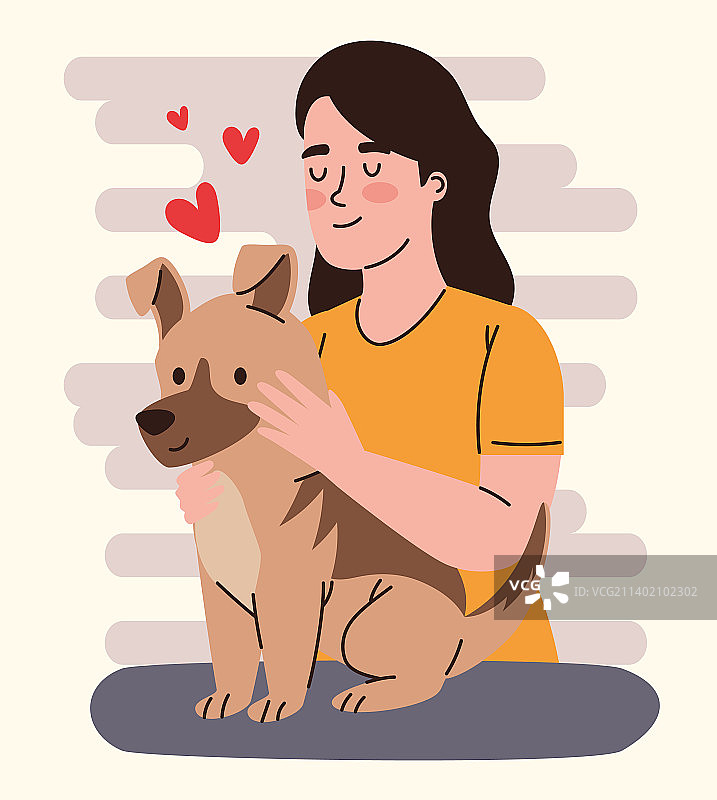 女人爱抚小狗图片素材