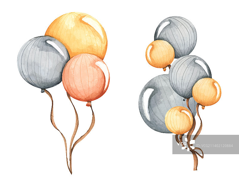 彩色气球水彩套装图片素材