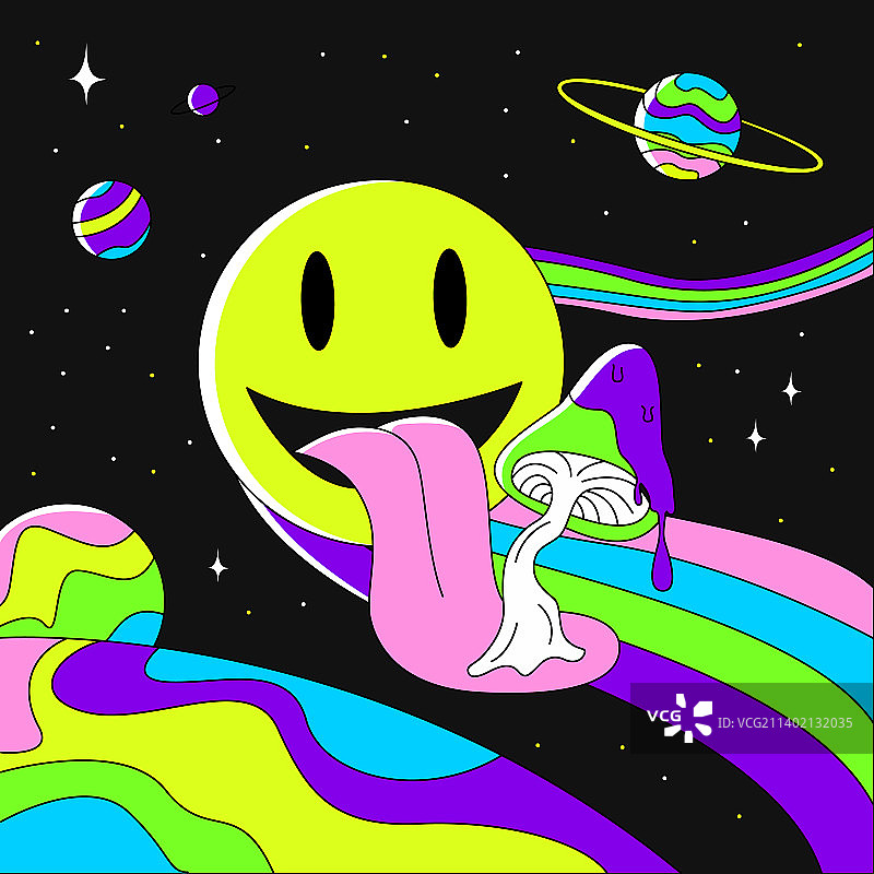 吐舌头上长蘑菇的笑脸图片素材