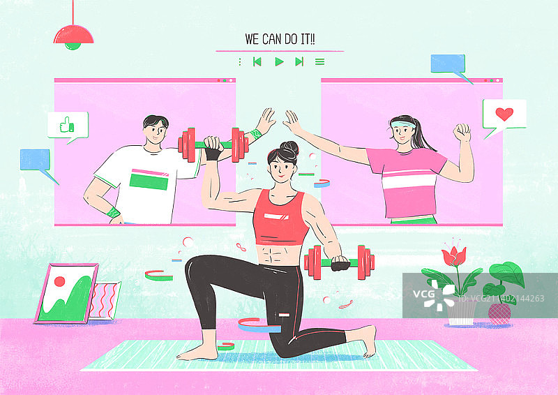 女士举哑铃锻炼插画图片素材