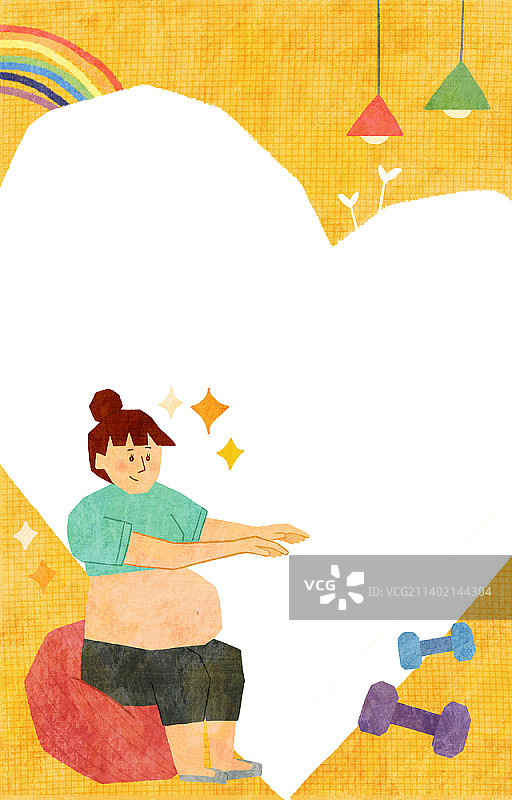 孕妇在健身球上锻炼插画图片素材