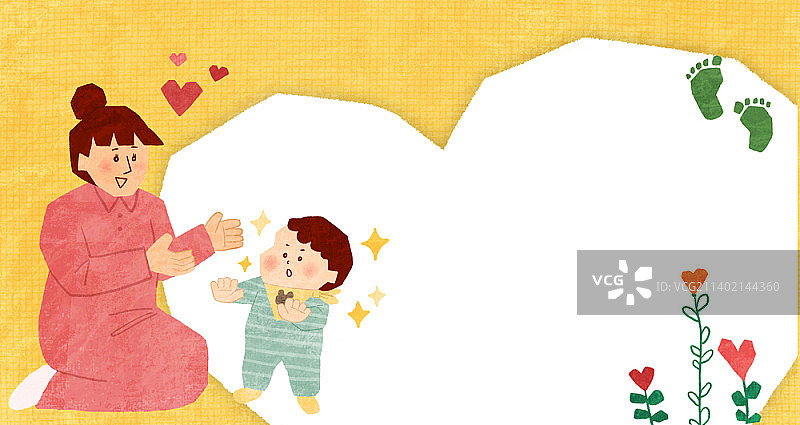 母子站立插画图片素材