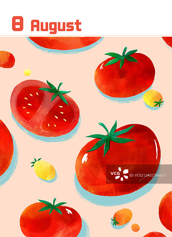 日历插画背景：八月图片素材