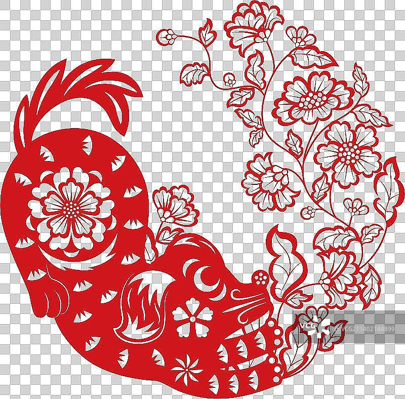 生肖狗花朵纹样剪纸插画图片素材