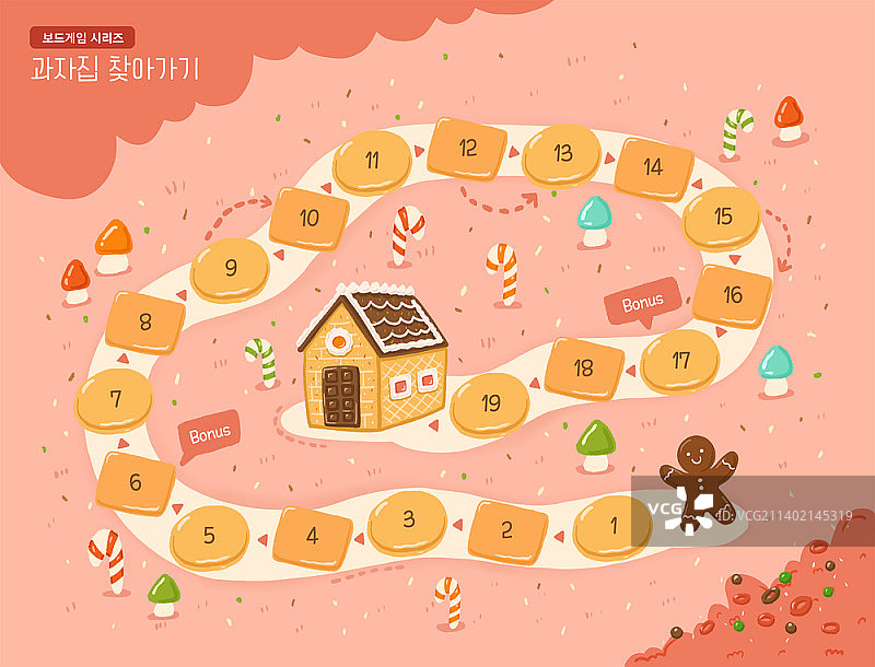 带饼干屋的棋盘游戏地图插画图片素材