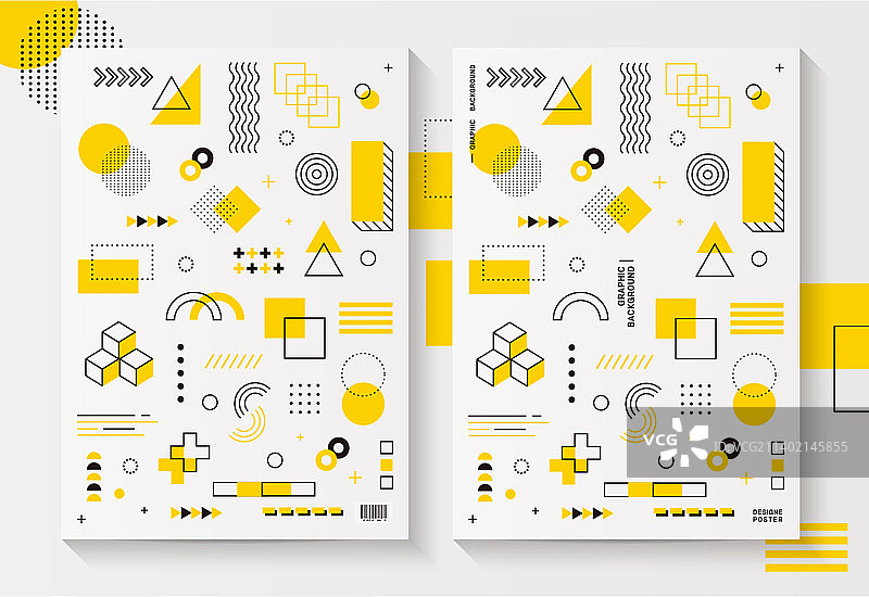 白色背景上带有黄色几何物体的图形海报设计图片素材