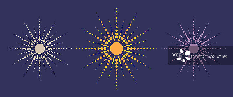 复古点状光线太阳纹集合图片素材