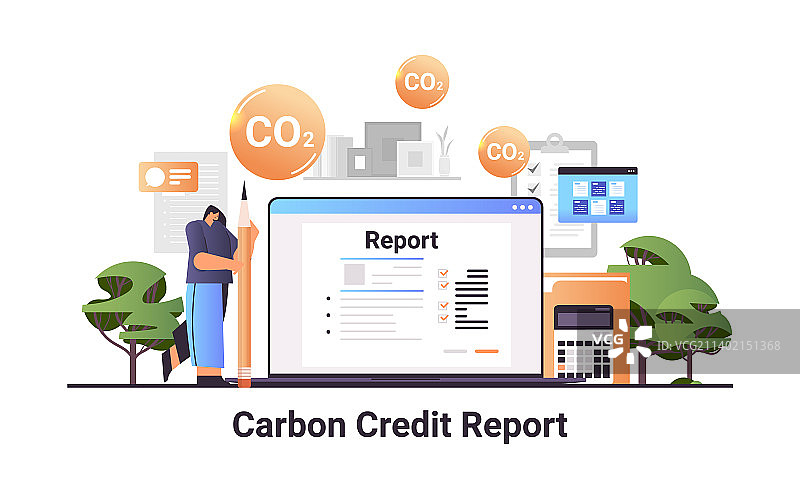 女商人制作碳信用报告图片素材