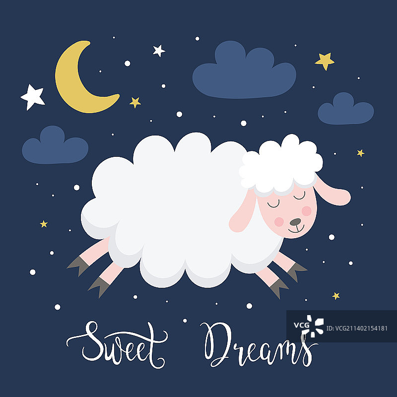 可爱的小绵羊睡眠贺卡图片素材