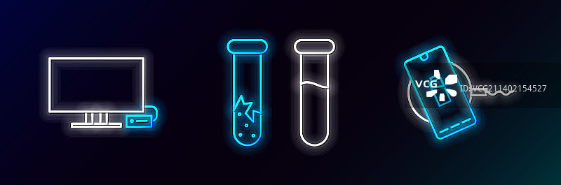 线条无线充电器智能电视和试管组合图片素材