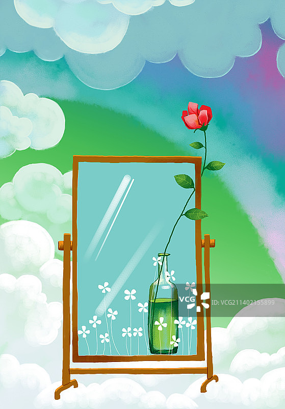 镜子中花瓶图片素材