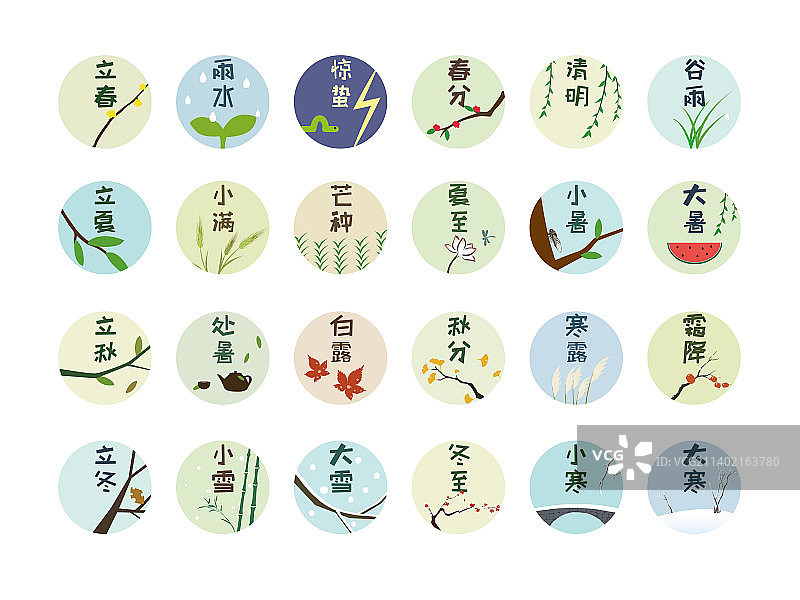 二十四节气圆形标签合集图片素材