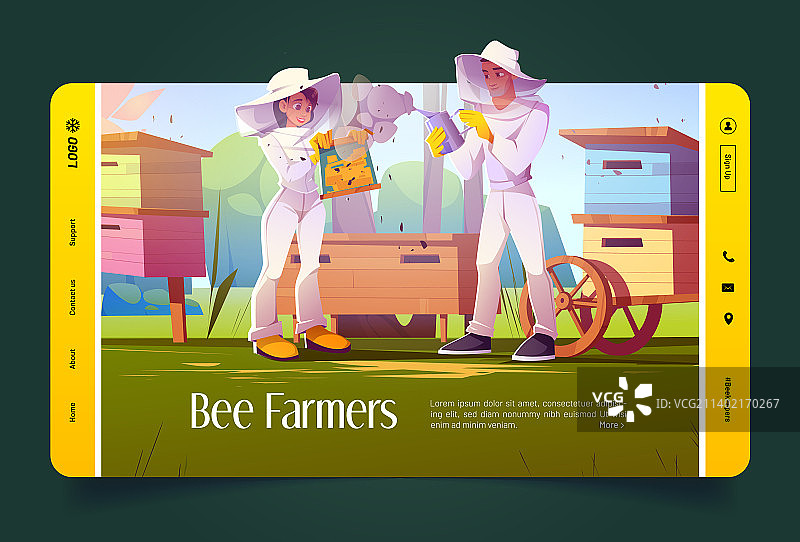 蜜蜂养殖户卡通着陆页：养蜂人工作图片素材