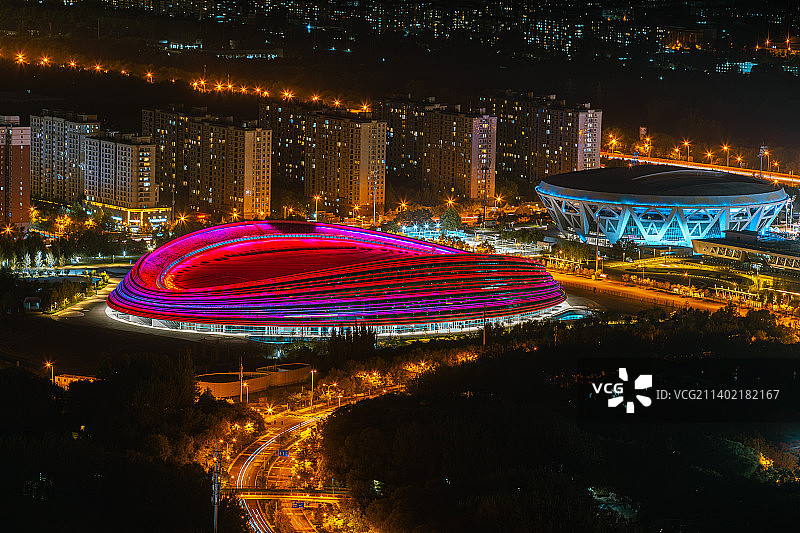 国家速度滑冰馆体育馆建筑夜景风光图片素材