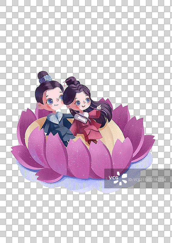 七夕节情侣创意轻质感插画图片素材