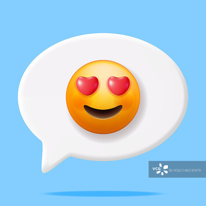 3D带有心形眼睛的表情符号语音气泡图片素材
