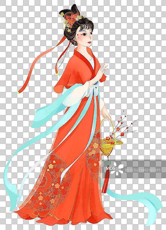 十二月令花神梅花妆美人手绘插画图片素材