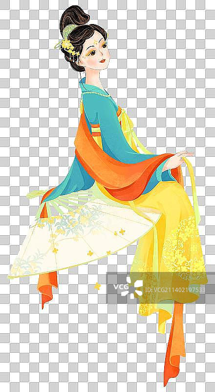 十二月令花神桂花唐朝美人手绘插画图片素材