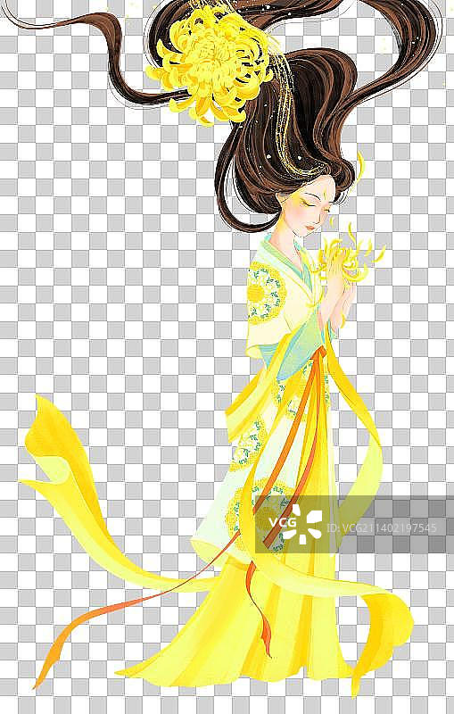 十二月令花神菊花美人手绘插画图片素材