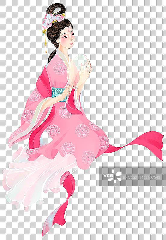 十二月令花神芙蓉花貂蝉手绘插画图片素材