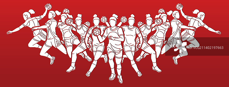 女子手球运动员混合比赛图片素材