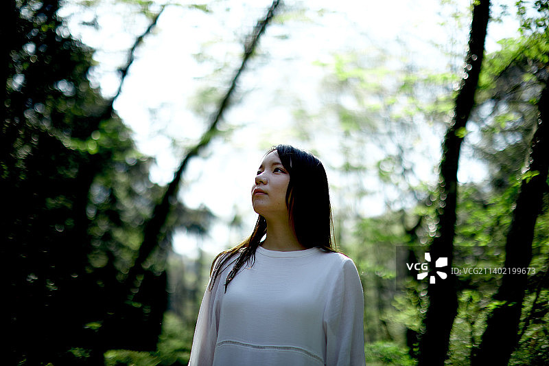 在森林里的日本女人图片素材