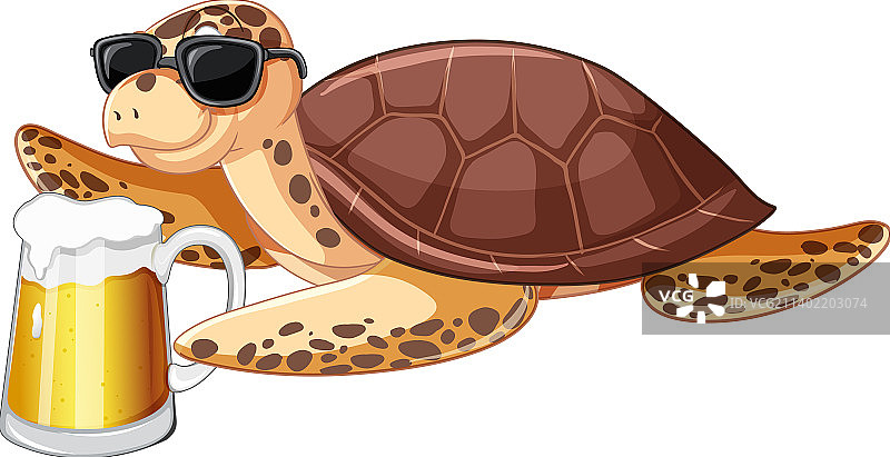 喝啤酒的可爱卡通乌龟图片素材