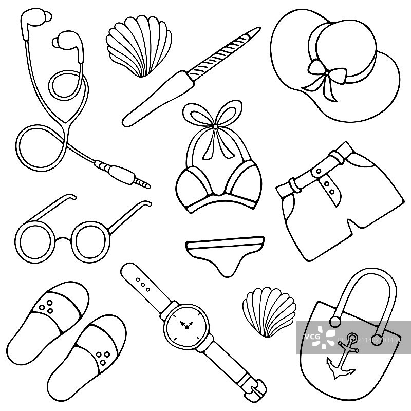 沙滩配饰和服装套装图片素材