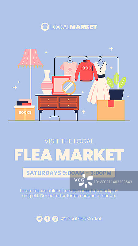 扁平风格二手跳蚤市场帖子图片素材