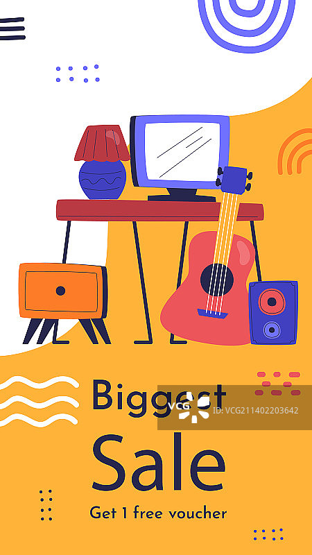 扁平风格二手跳蚤市场帖子图片素材