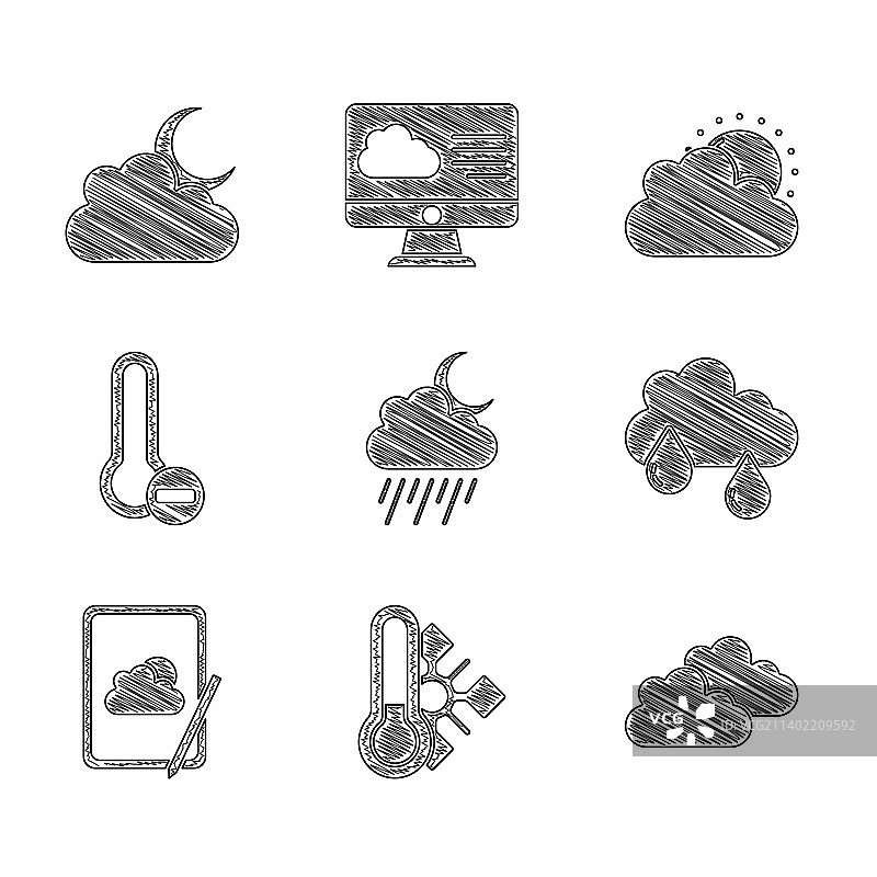 包含雨、月亮和气象元素的云朵合集图片素材