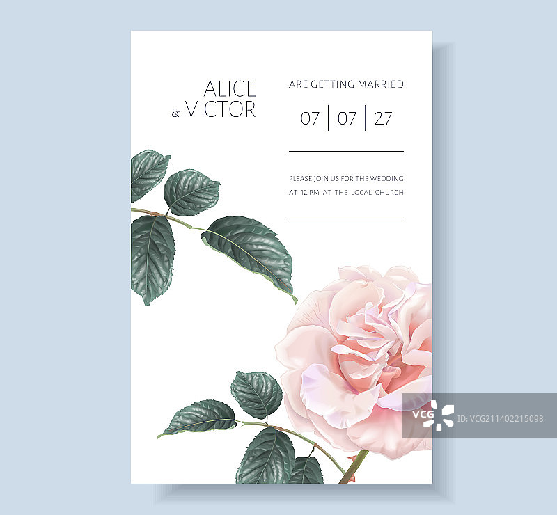 带玫瑰的复古花卉婚礼卡片图片素材
