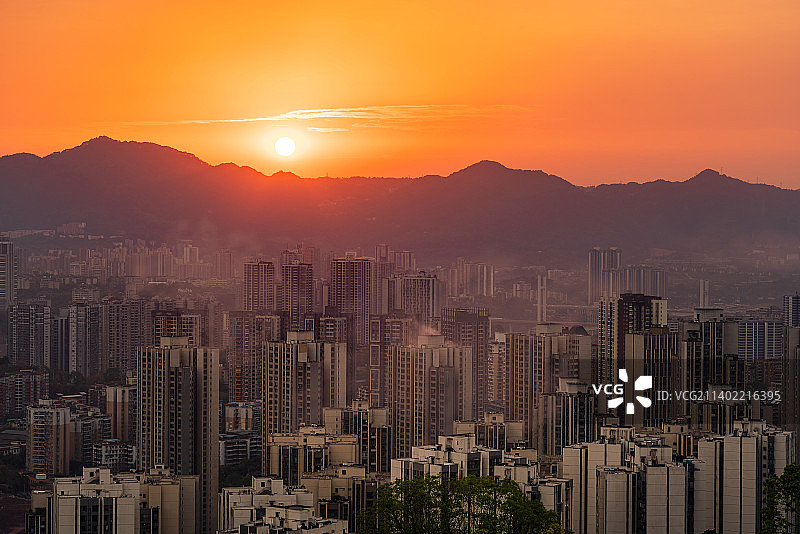 重庆鸿恩寺森林公园观看重庆日落图片素材