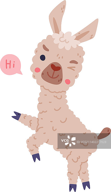 可爱蓬松的羊驼宝宝打招呼图片素材