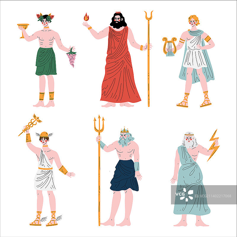哈迪斯、狄俄尼索斯、阿波罗、赫尔墨斯、波塞冬、宙斯图片素材