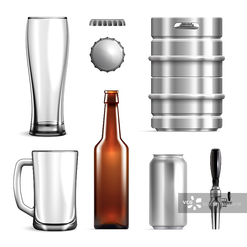 逼真啤酒样机图标集图片素材