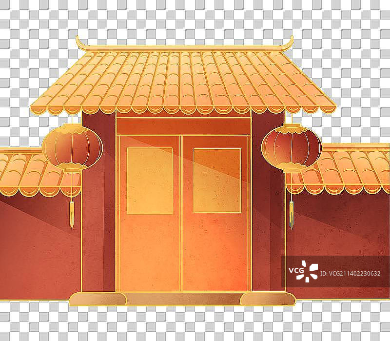 中式复古房屋大门插画图片素材