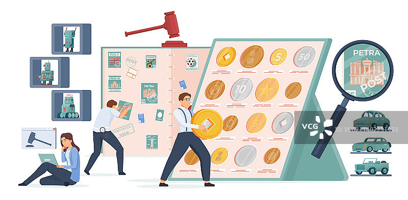 收藏品爱好扁平构图图片素材