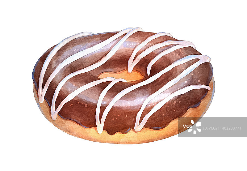 巧克力甜甜圈水彩画图片素材