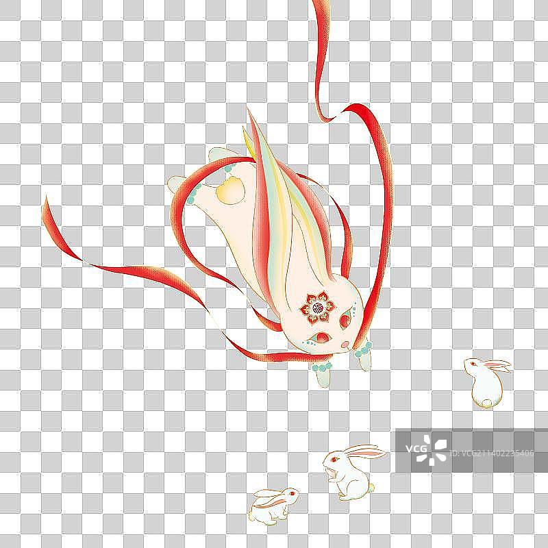 春节玉兔送福国风插画图片素材